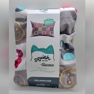 Squishmallows Gray Pillowcase with Colorful Animal Designs